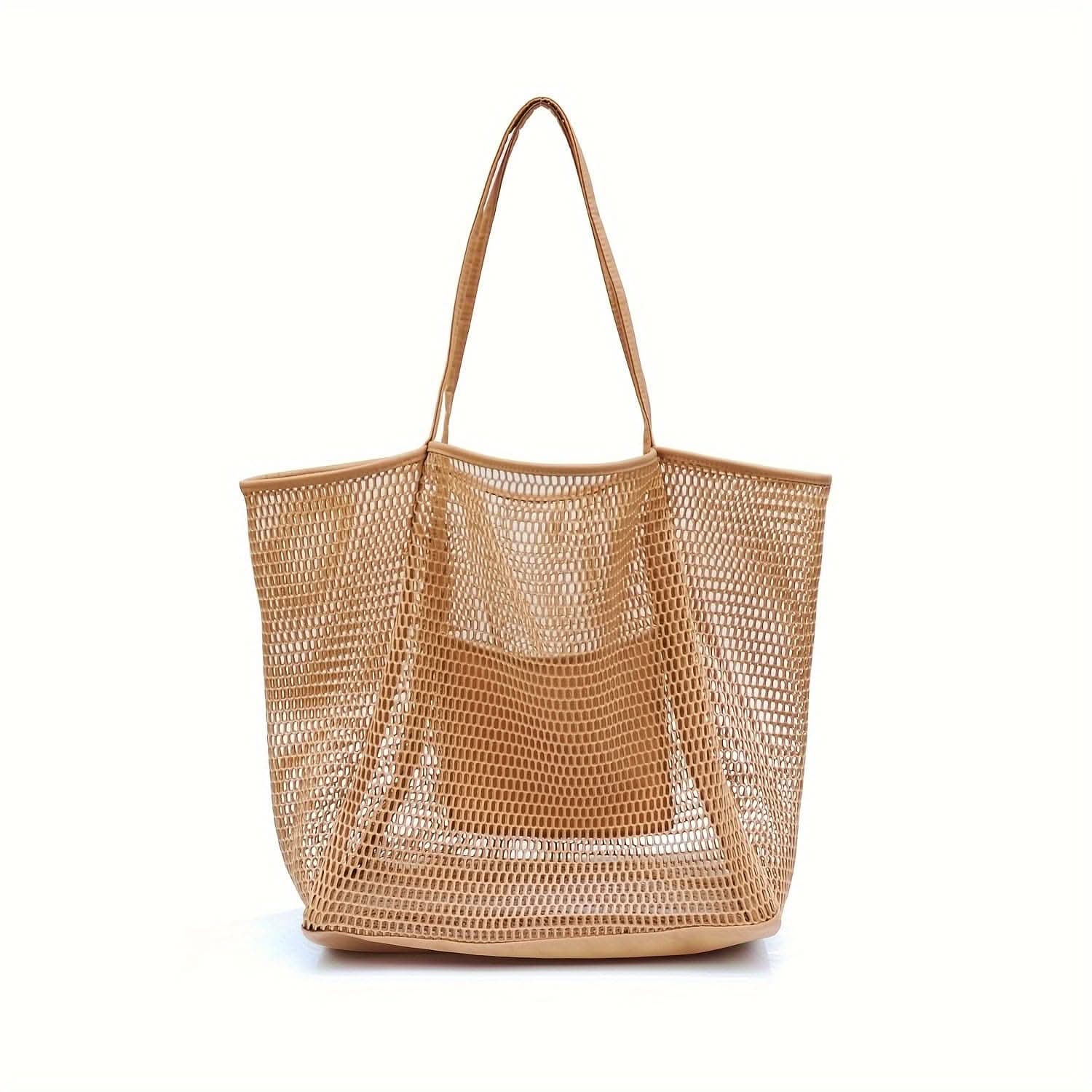 Stylish Women Woven Mesh Tote Bag - with Secure Zipper