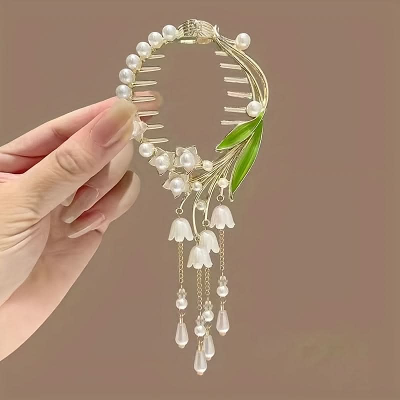 Floral Leaf Hair Clip with Tassel for Updos