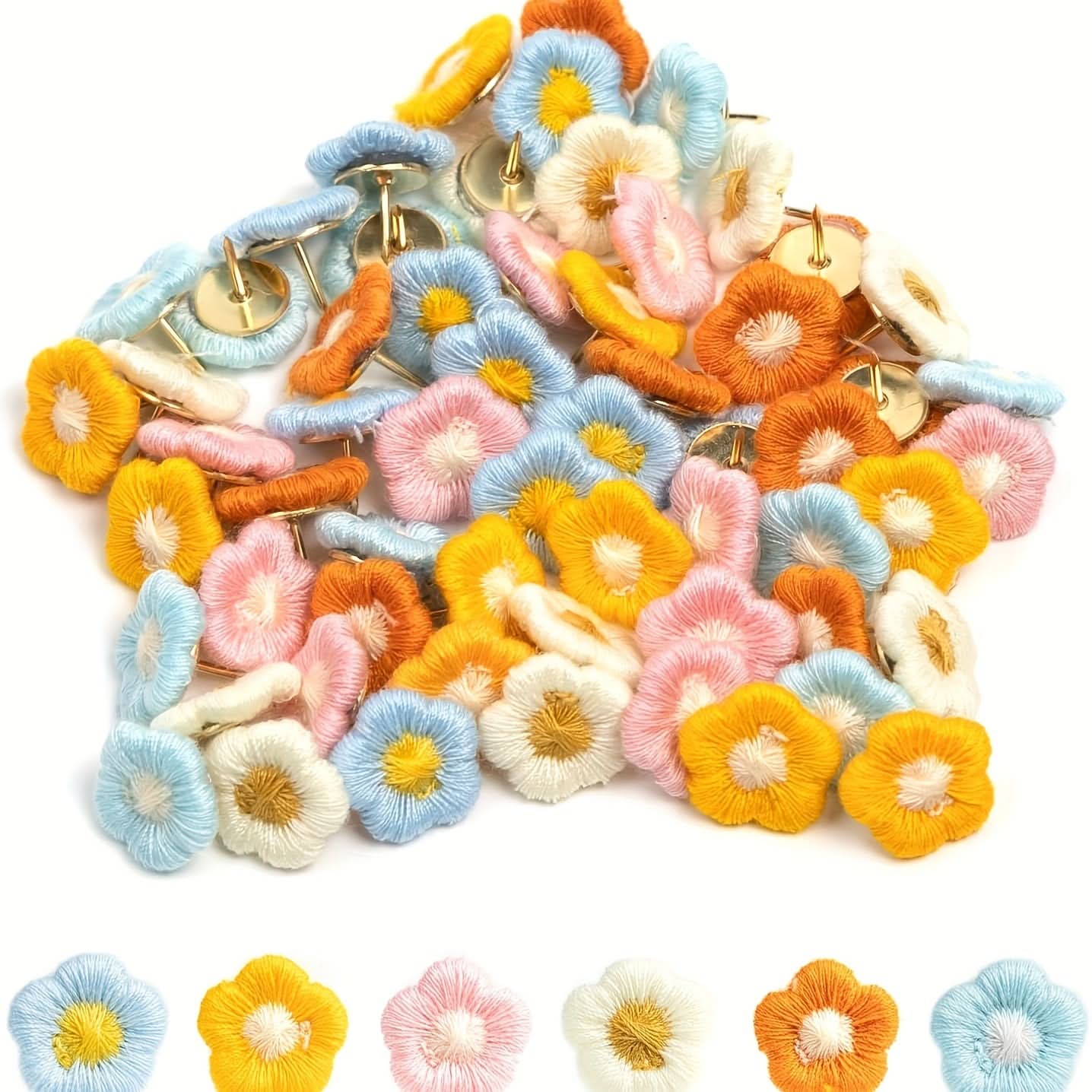40-Pack Colorful Flower-Shaped Push Pins