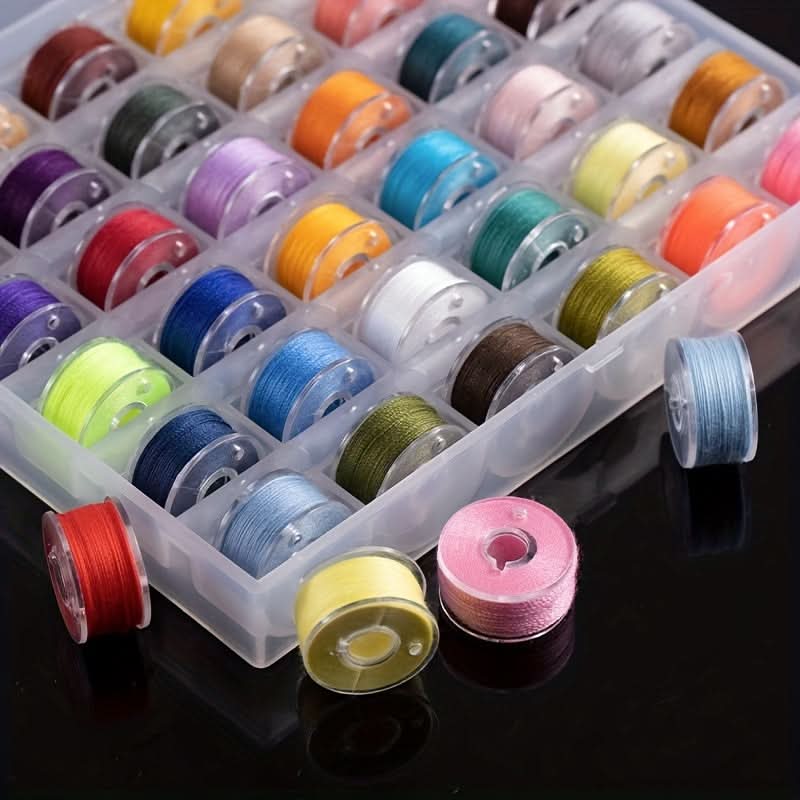 25/36pcs Deluxe Sewing Bobbin Set - Color-Coded Box with Pre-Threaded Bobbins