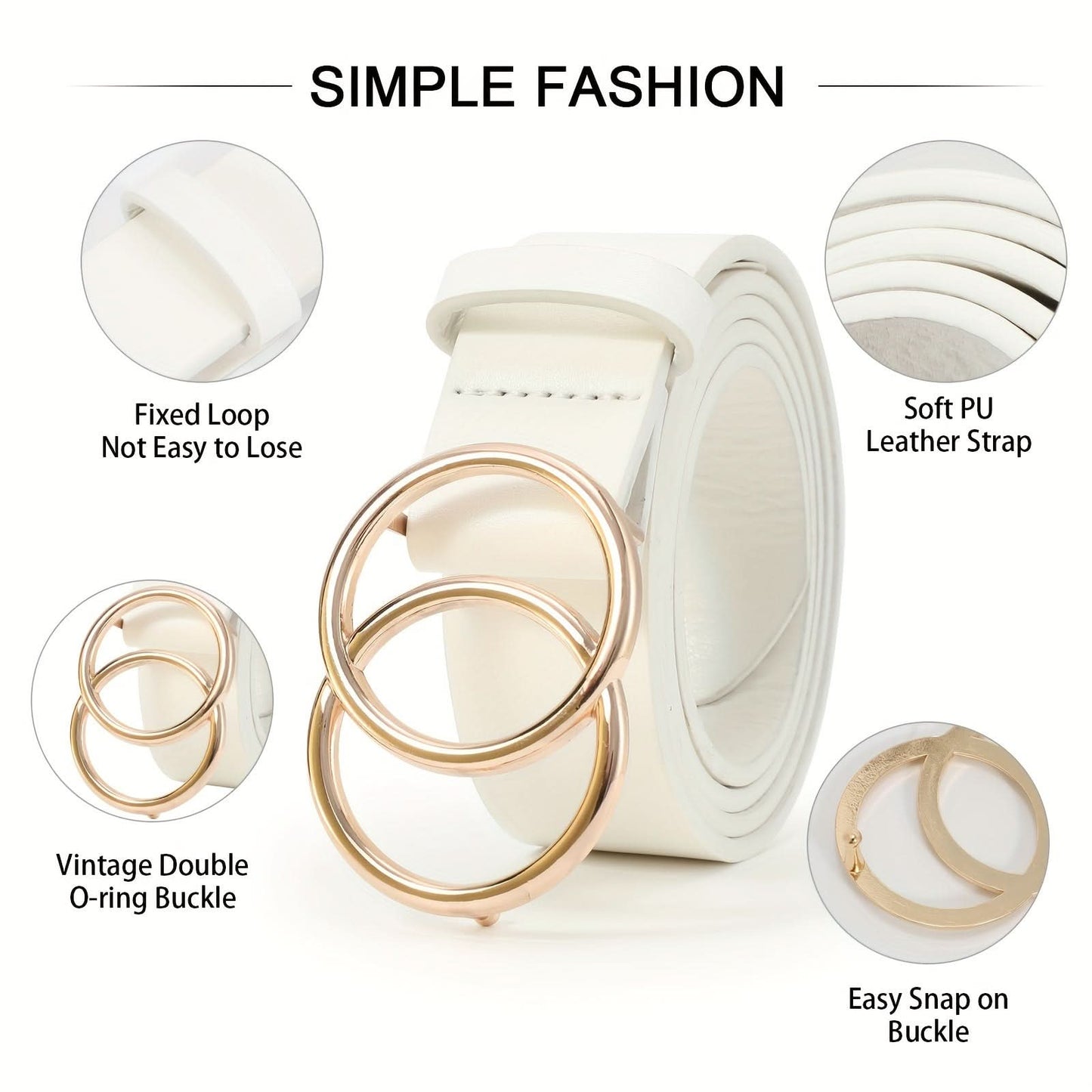 Double O-Ring PU Leather Waist Belt
