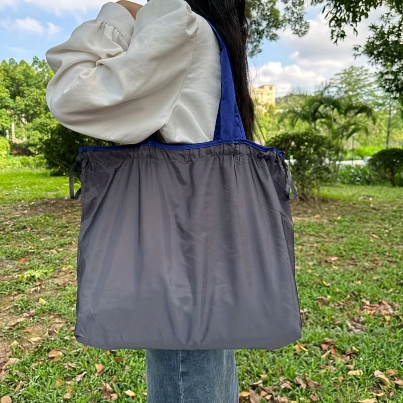 Monochrome Drawstring Shoulder Bag - Stylish & Foldable