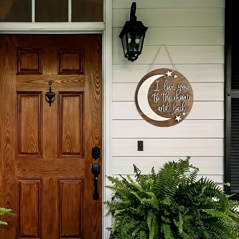 Rustic Wooden Crescent Moon Wall Sign