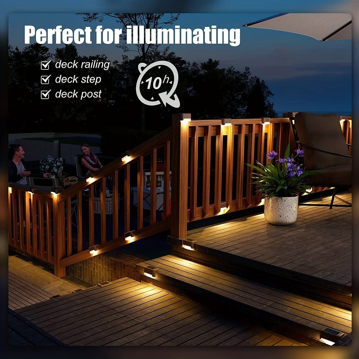 4-Pack Solar Powered Warm LED Deck Lights for Outdoor Use