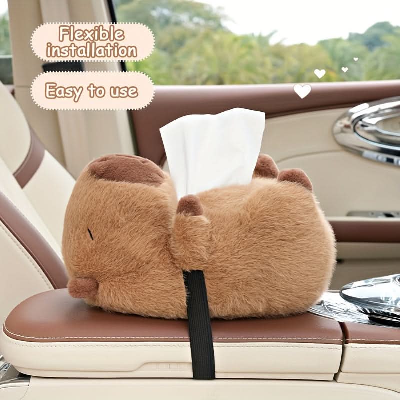 Capybara Plush Car Tissue Holder Organizer