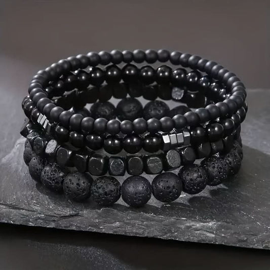 Men's Natural Stone Bead Bracelet Set - 4pcs