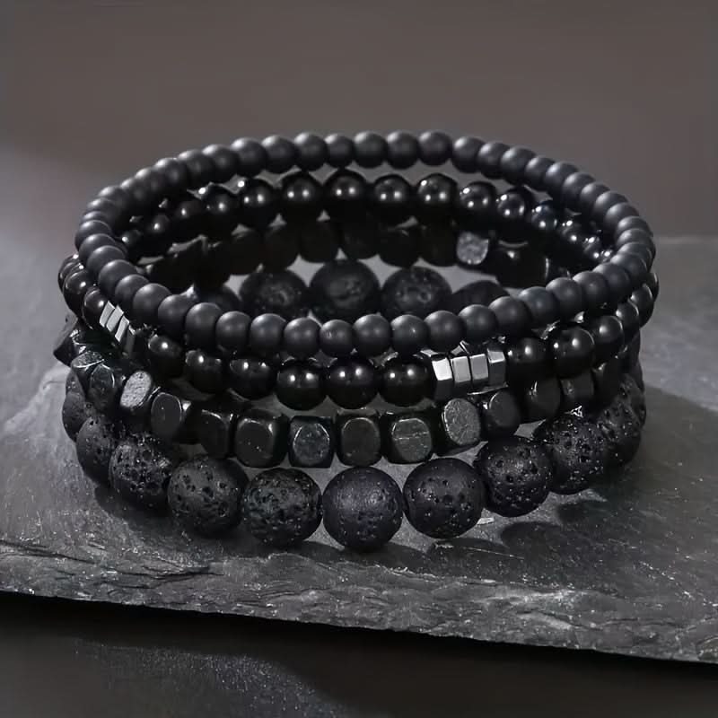 Men's Natural Stone Bead Bracelet Set - 4pcs