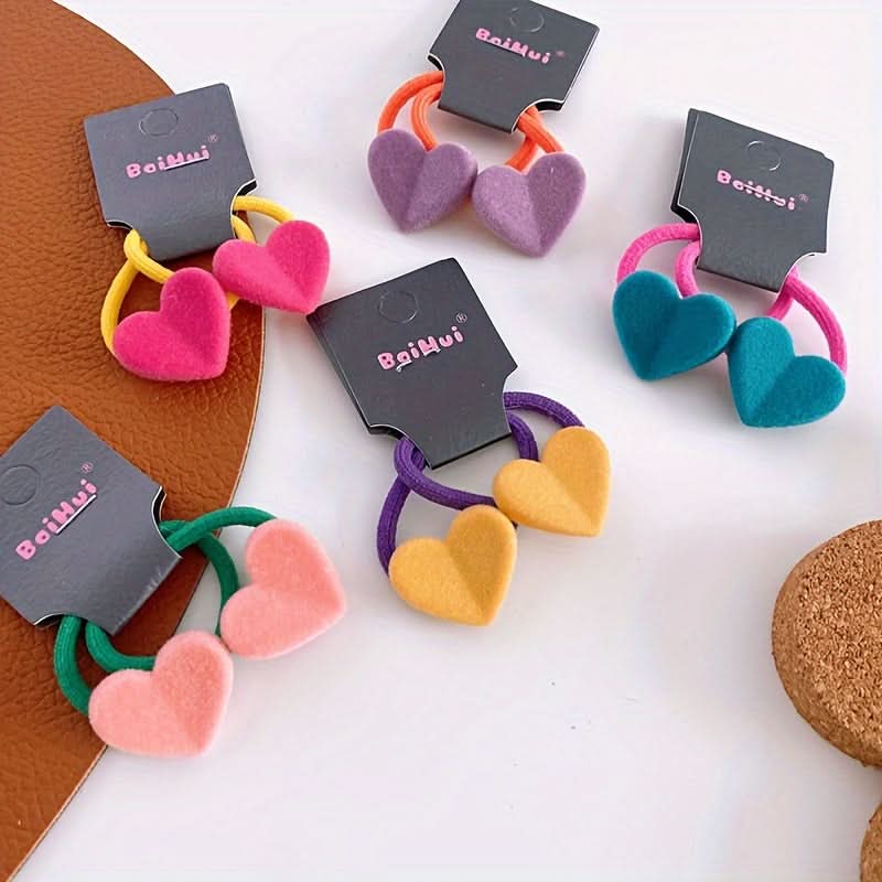 10PCS Heart Velvet Hair Ties for Girls