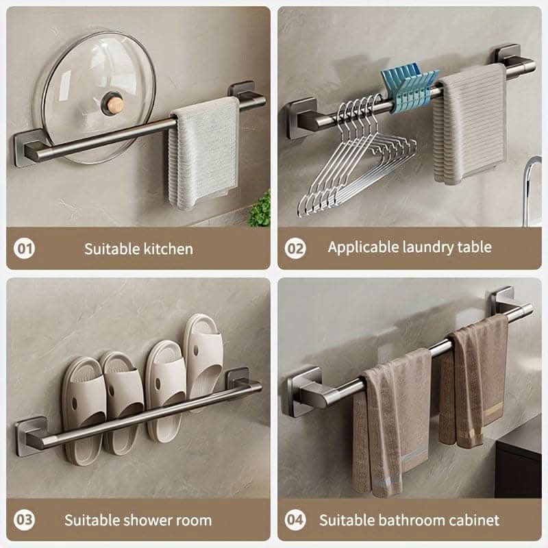 Easy-Install Self-Adhesive Towel Bar - Space Aluminum No-Drill Rack