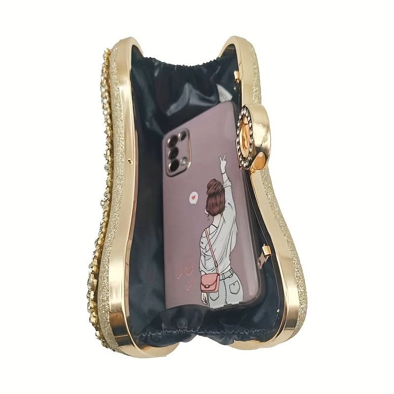 Swan-Shaped Rhinestone Festival Clutch, Golden Bag