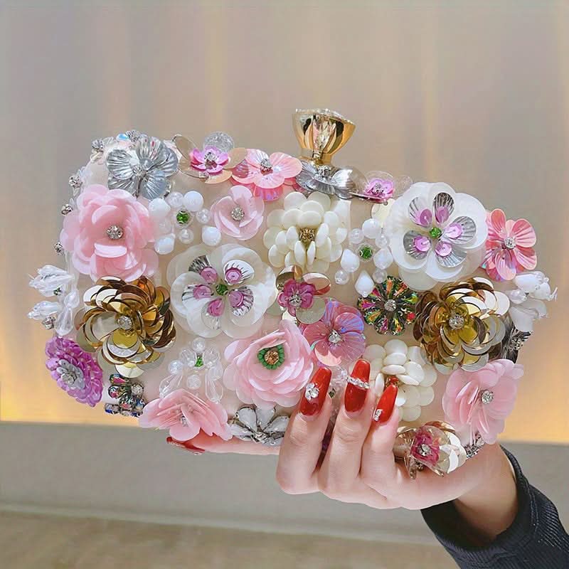 Black 3D Beaded Flower Clutch – Party Bag