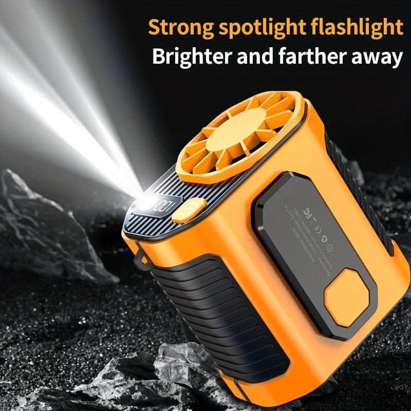 5000mAh Portable Waist Clip Fan – Rechargeable USB Fan with Flashlight