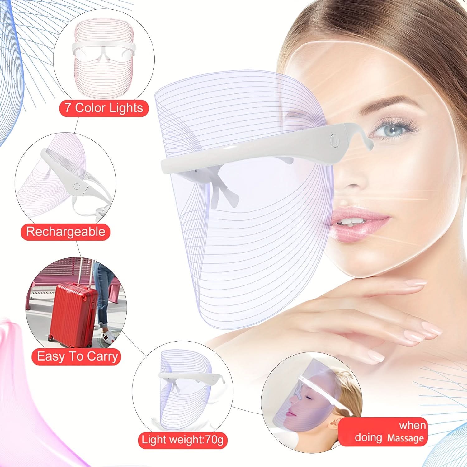 7 Colors LED Face Mask - Portable Touch Screen USB Charged