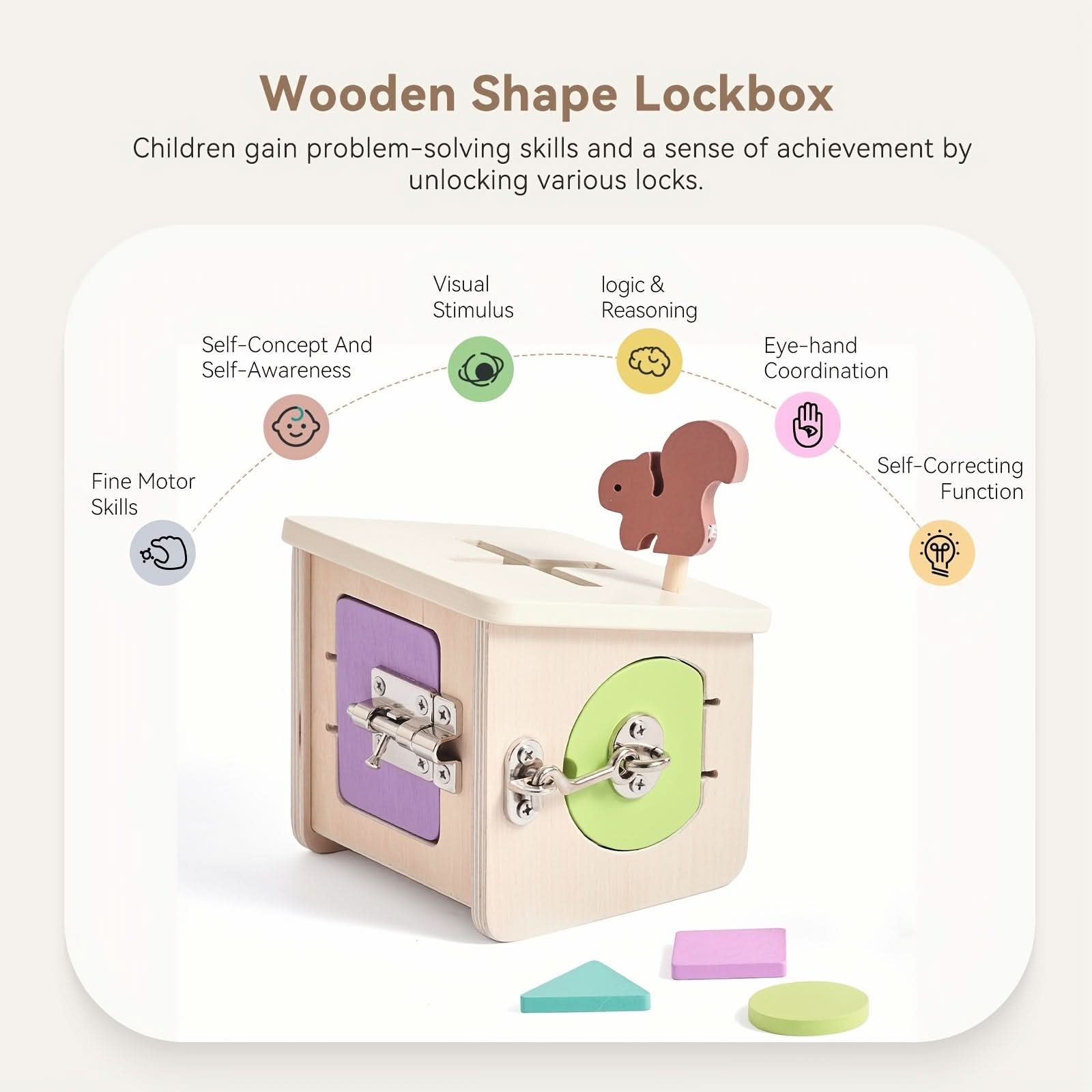 Wooden Shape Sorting Lock Box Toy – Early Education Activity Set for Toddlers