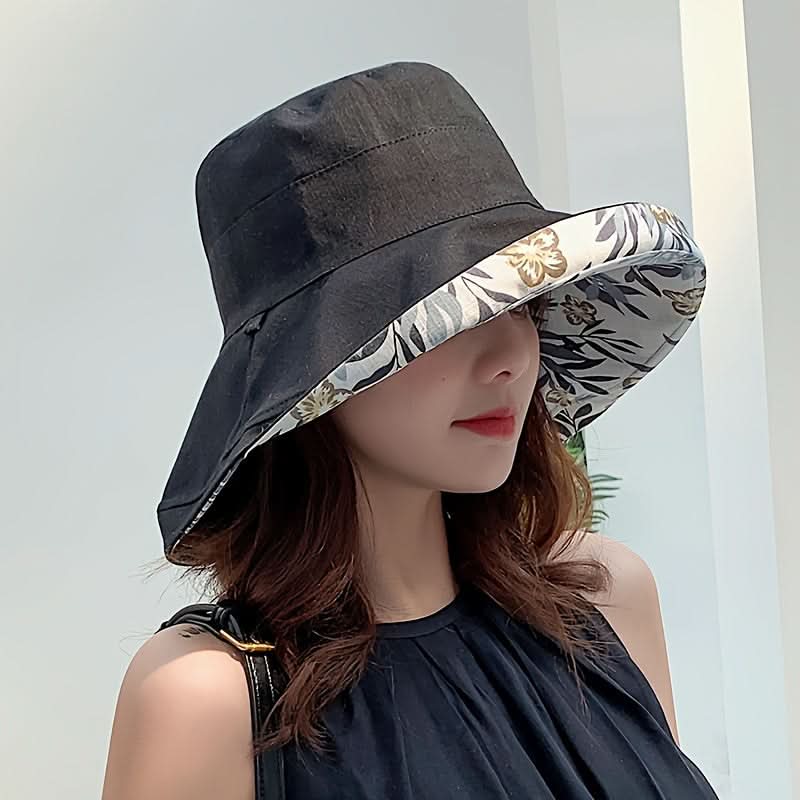 Women’s Reversible Wide Brim Bucket Hat – Floral Print Summer Sun Hat