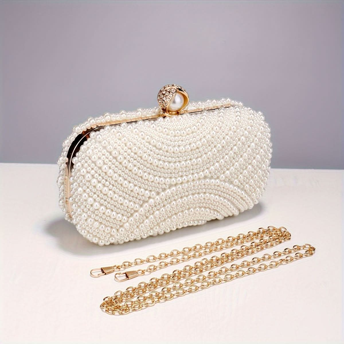 Beaded Evening Clutch with Faux Pearls