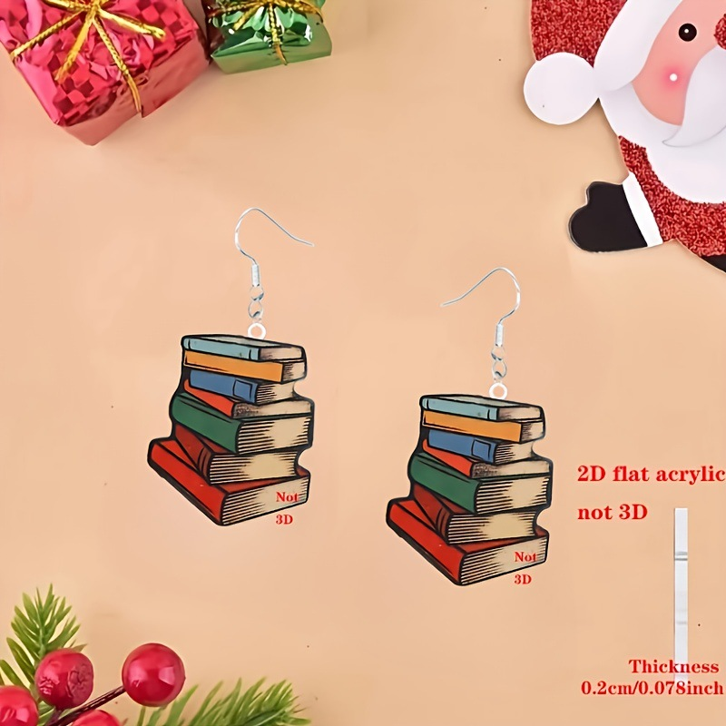 3D Wooden Book Earrings for Women – Asymmetrical Graduation Statement Jewelry