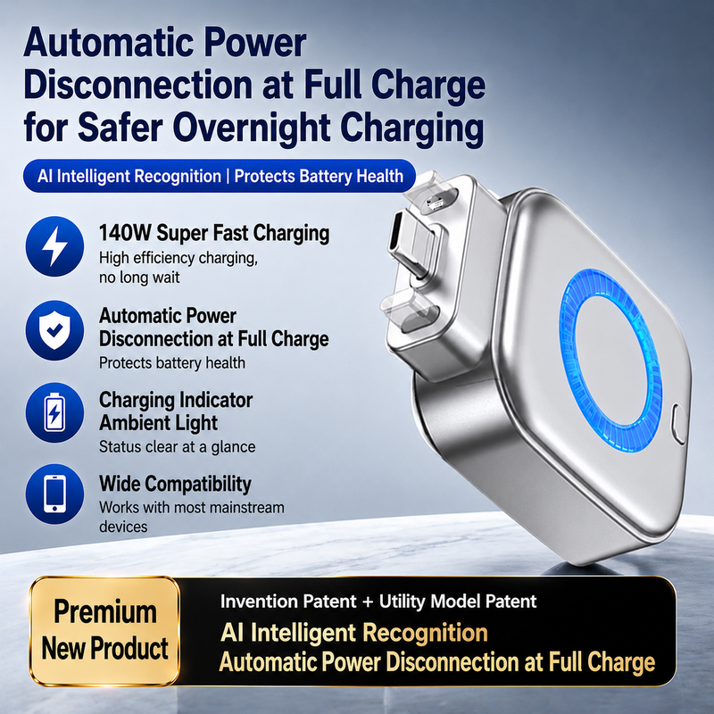 140W Fast Charging Adapter – Intelligent Auto Power-Off Hub with Overcharge Protection
