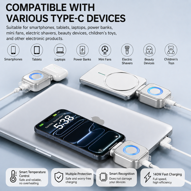 140W Fast Charging Adapter – Intelligent Auto Power-Off Hub with Overcharge Protection