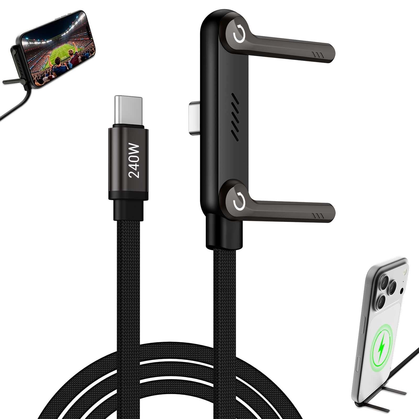 240W USB-C Fast Charging Cable with Phone Stand with Durable Type-C Charger for Android Devices