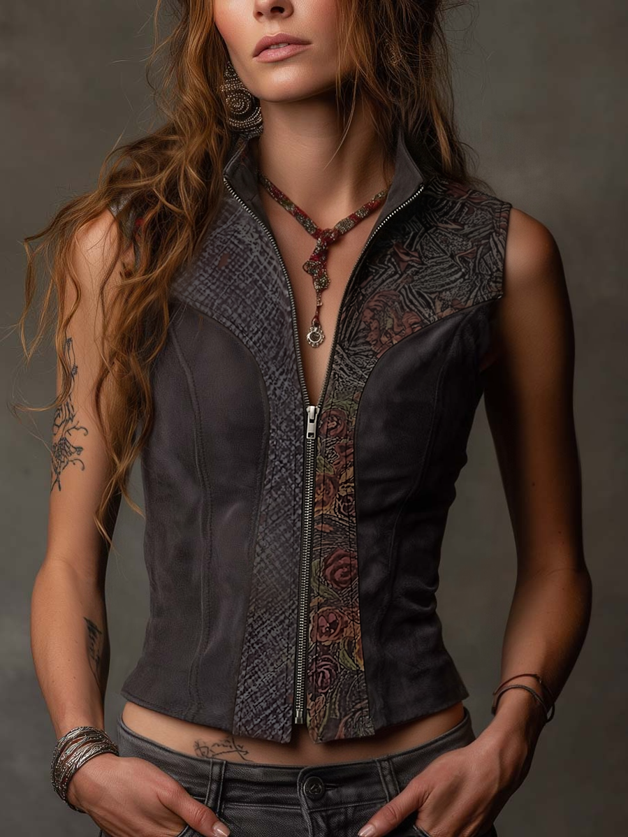 Bohemia Eco-Suede Patchwork Zip Vest