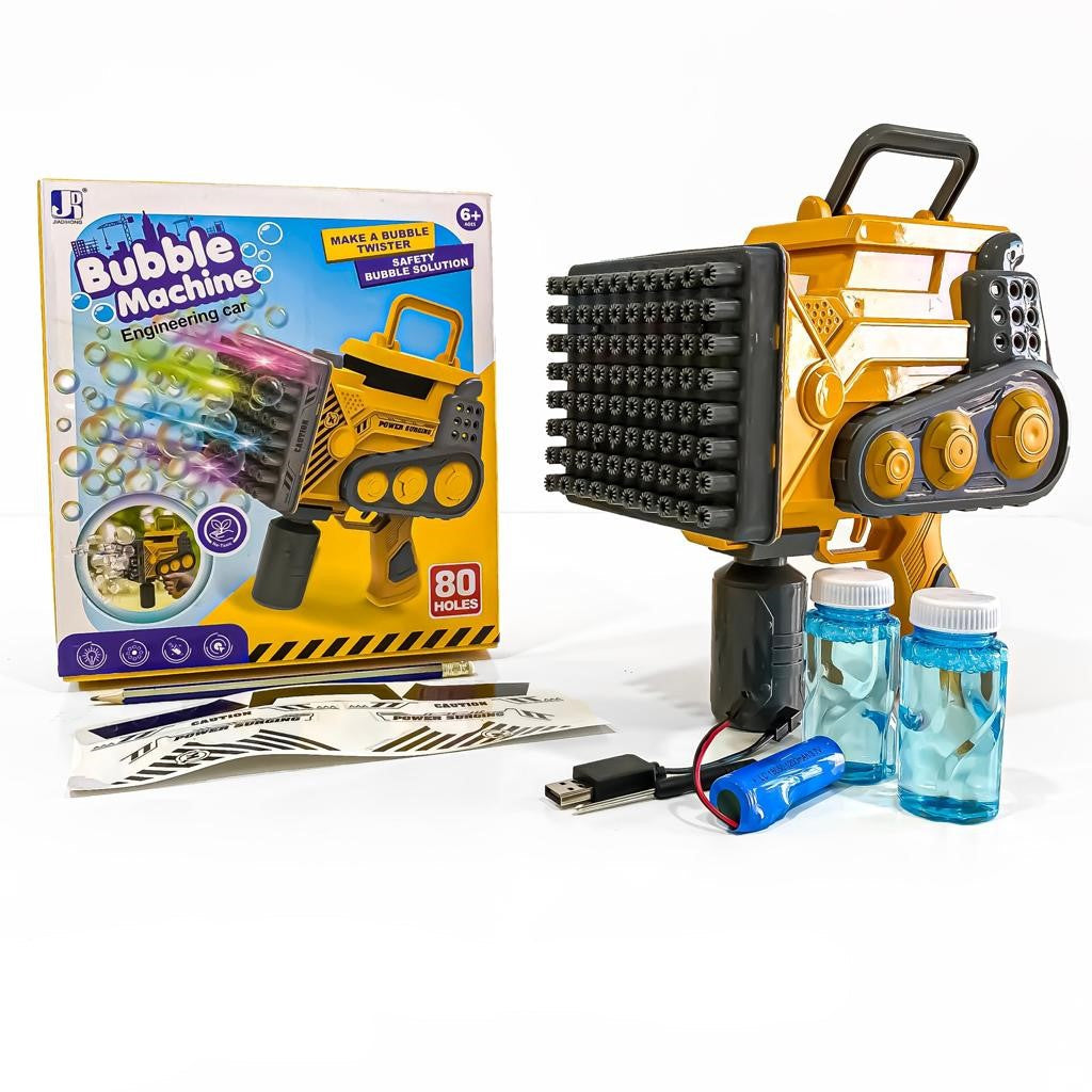 Bubble Gun Engineering Car 80Holes Automatic Gun with light Rechargeable
