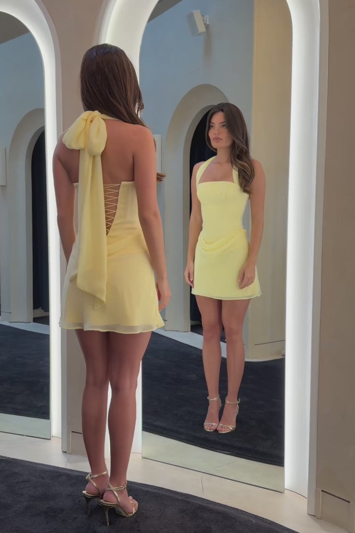 Draped Mini Dress in Butter Yellow
