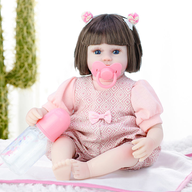 Reborn Doll Life Like 16.5inch Baby Doll in Pink Dress