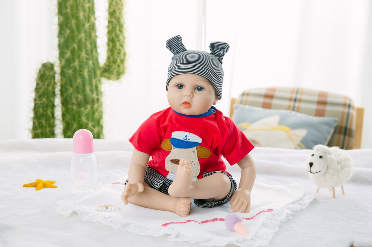 Reborn 22inch Life Like Baby Real Boy Doll Silicone Vinyl Handmade Red T Shirt