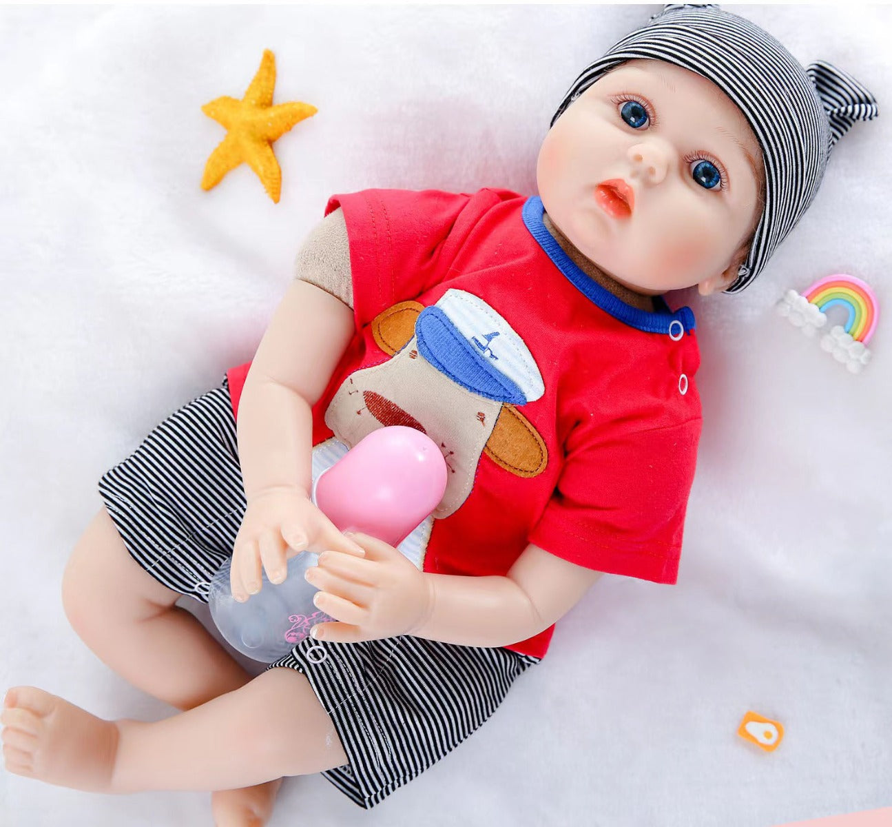 Reborn 22inch Life Like Baby Real Boy Doll Silicone Vinyl Handmade Red T Shirt