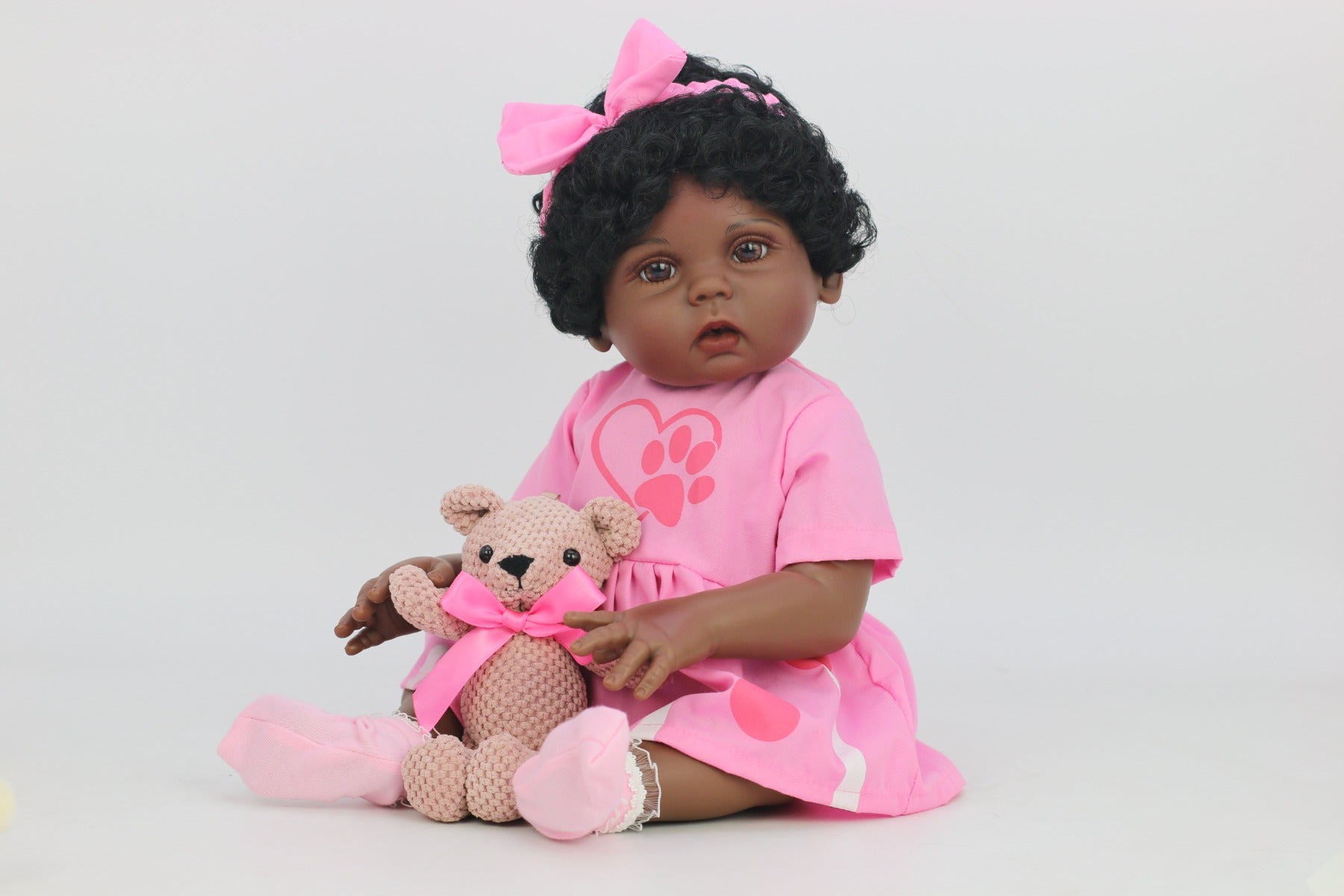 Reborn 18.5inch Life Like Baby Real Girl Doll Silicone Vinyl Handmade Pink Dress