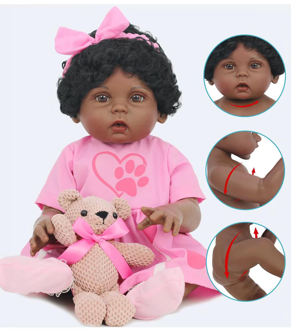 Reborn 18.5inch Life Like Baby Real Girl Doll Silicone Vinyl Handmade Pink Dress
