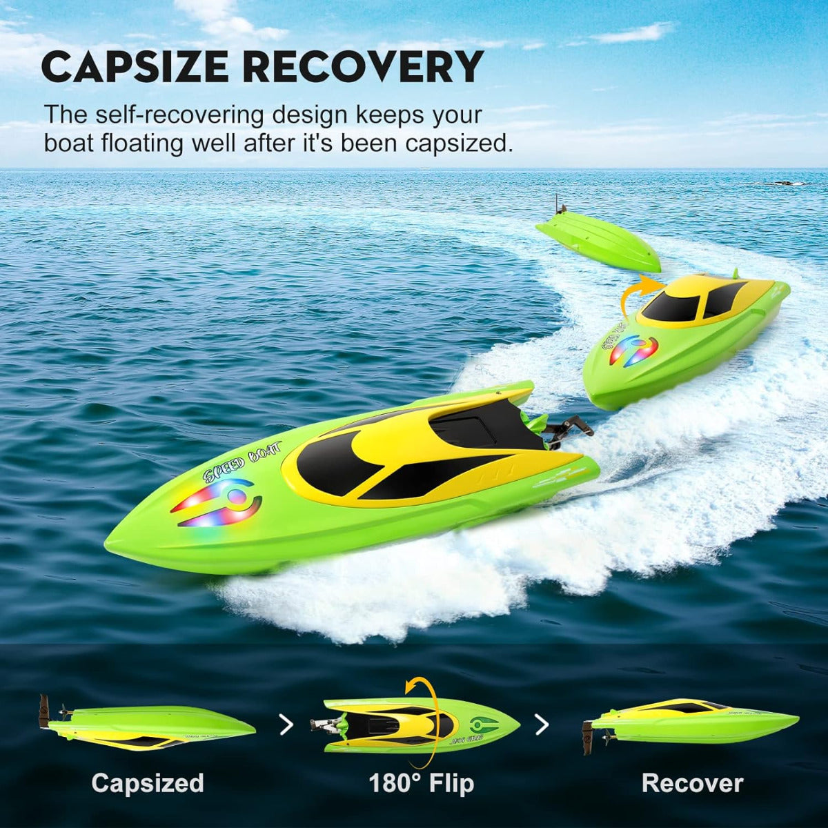 Remote Control Boat with LED Light Self Righting