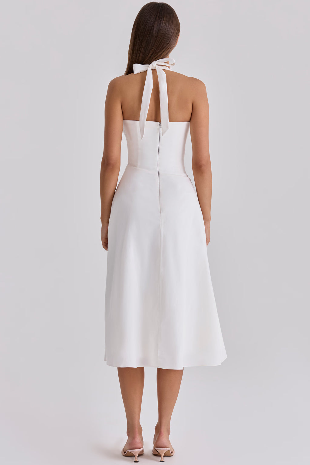 White Halter Neck Cotton Midi Dress