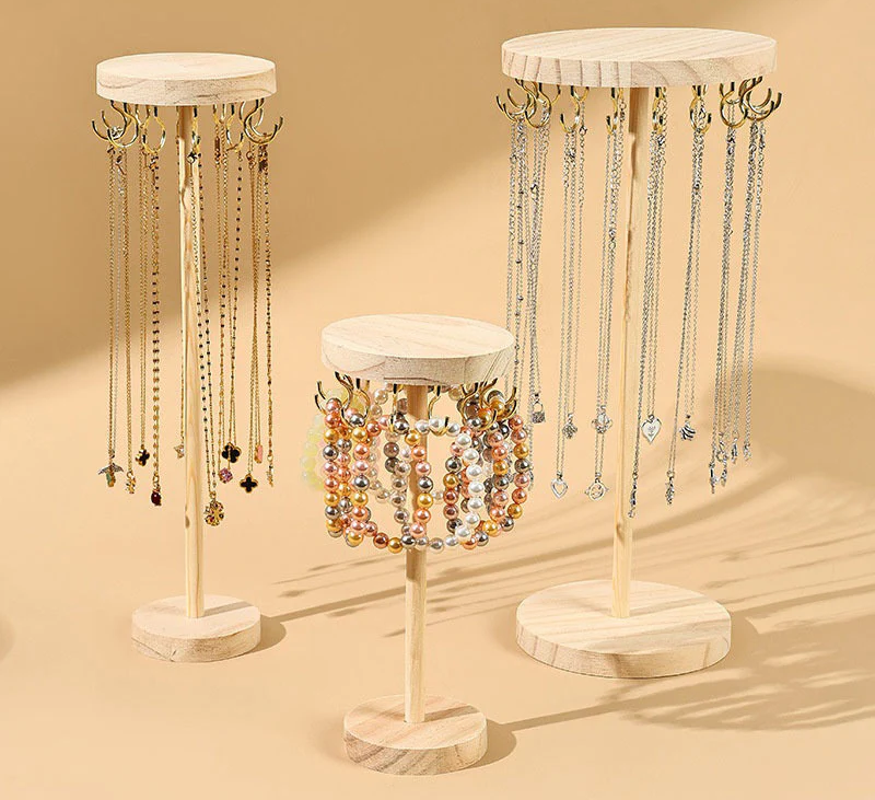 Round Wooden Jewelry Display Rack – Bracelet & Necklace Organizer