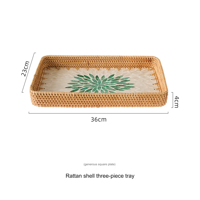 Natural Rattan Shell Tray Set - 3-Piece Square Fruit & Snack Storage