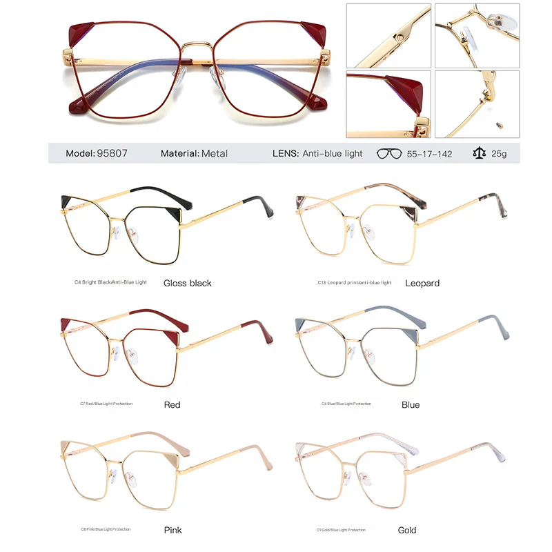 Women’s Oversized Square Metal Blue Light Glasses – Anti-UV Optical Frames