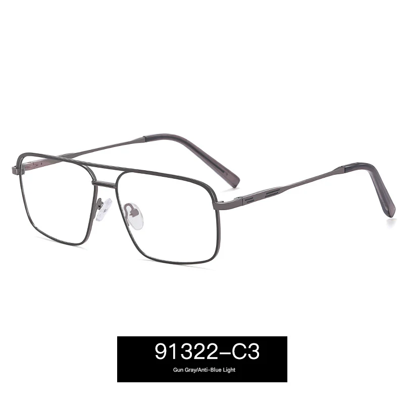 Men’s Double Beam Metal Blue Light Glasses – Business Style Anti-UV Myopia Optical Frames