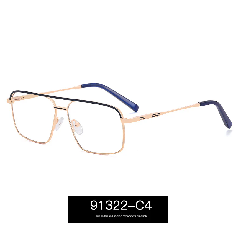 Men’s Double Beam Metal Blue Light Glasses – Business Style Anti-UV Myopia Optical Frames