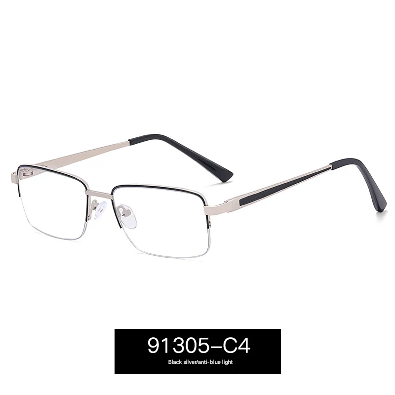 Men’s Half-Frame Blue Light Blocking Glasses – Business Style Myopia Eyewear