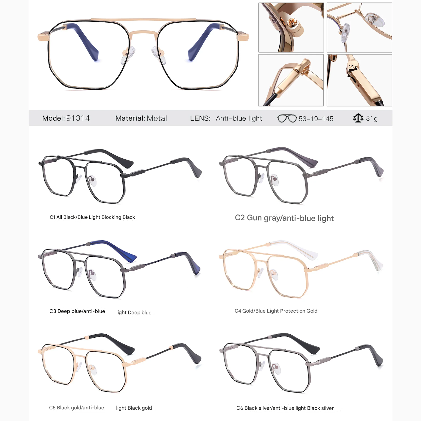 Men’s Ultra-Light Full Frame Blue Light Blocking Glasses – Classic Metal Eyewear