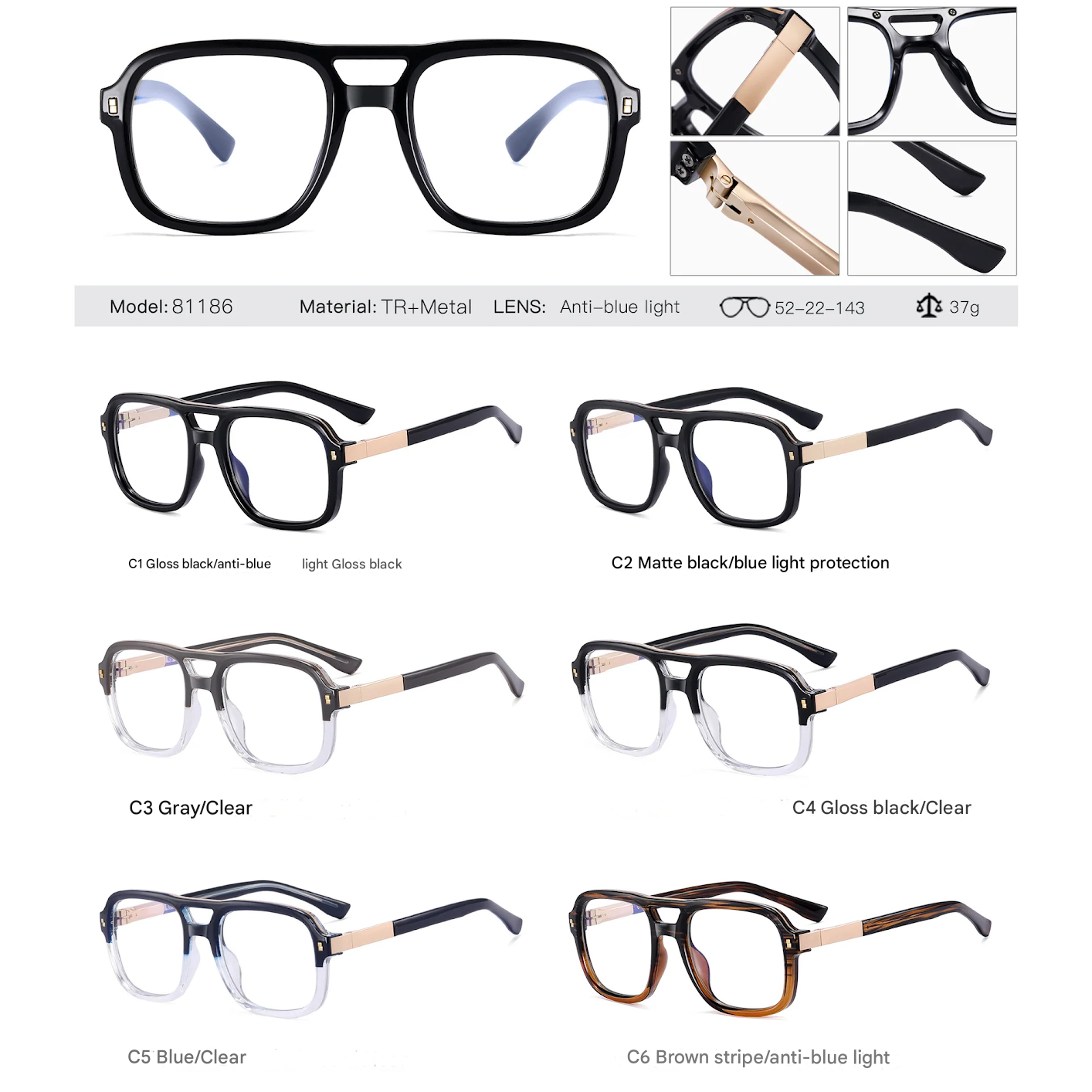 Men’s Thick Frame Anti-Blue Light Glasses – Optical Eyewear | Spring Hinge