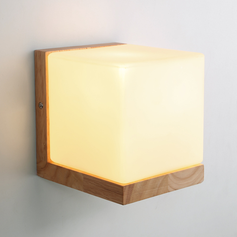 Modern Wood & Glass Wall Lamp – LED Bedroom & Aisle Light for Home Decor
