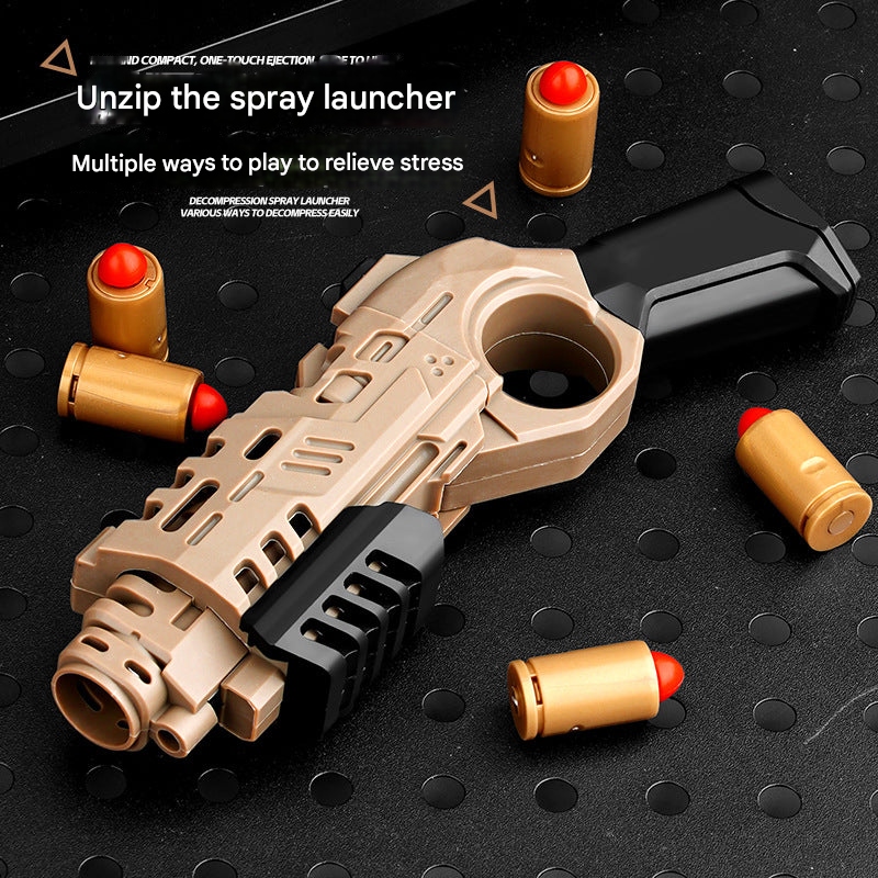 Soft Bullet Spray Toy Gun – Decompression Launcher with 3 Cartridges & 10 Warheads