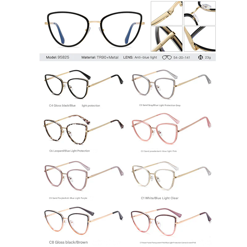 Round Blue Light Blocking Glasses for Women – Metal Myopia Frames