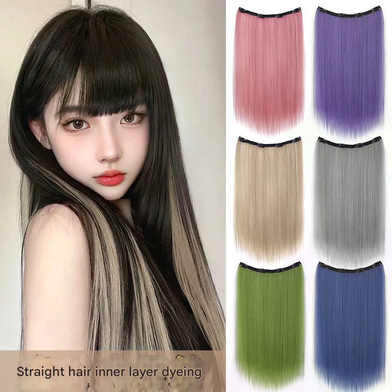 Natural Straight Hair Extensions – Seamless Volumizing Wig in Black & Brown Shades - 50cm long