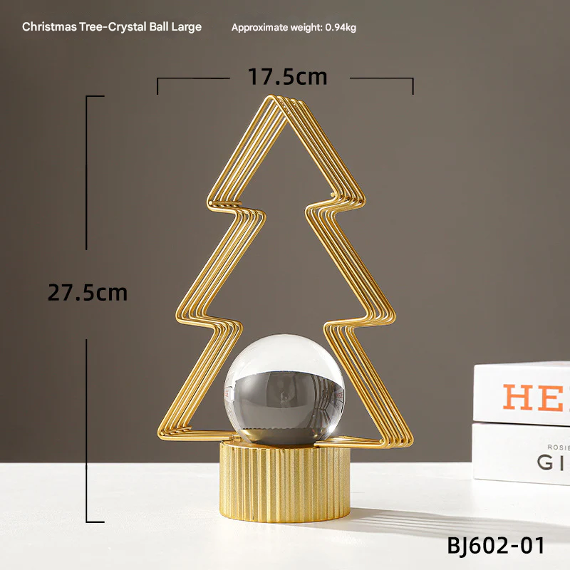 Gold Christmas Tree Ornament – Metal Crystal Ball Home Decor for Living Room