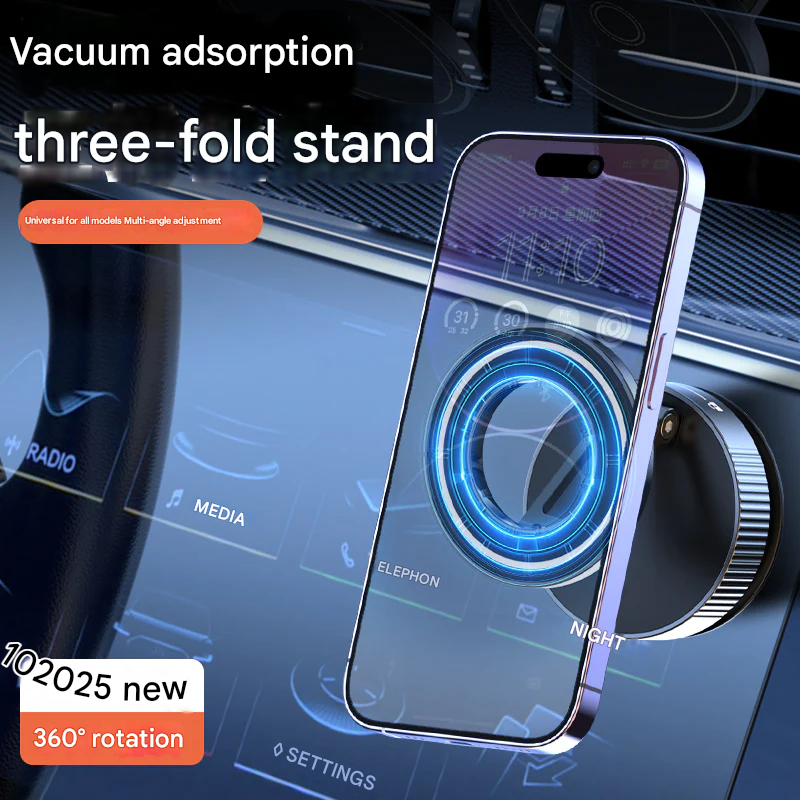 3-Axis Magnetic Car Phone Holder – Foldable Dashboard Mount with Suction Base
