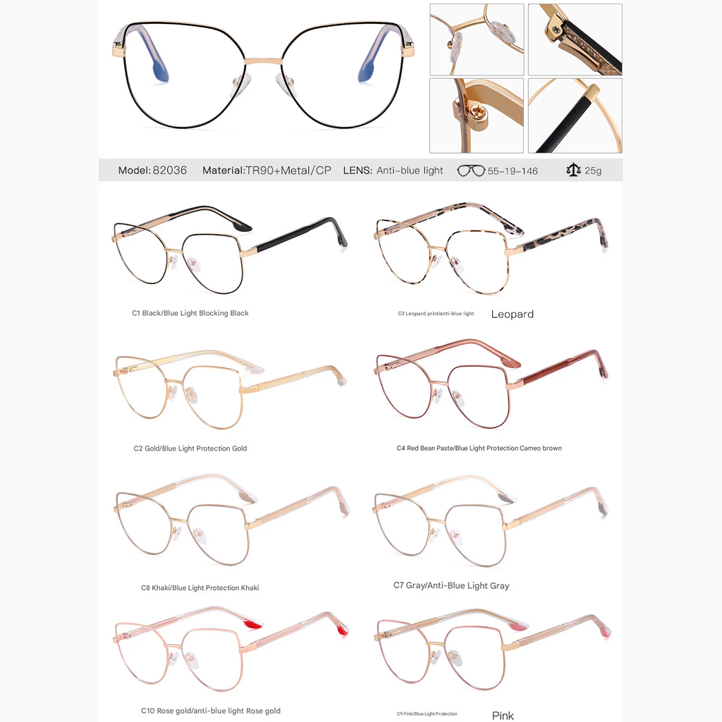 Women’s Ultra-Light Metal Butterfly Glasses Frame – Anti-Blue Light & UV Protection