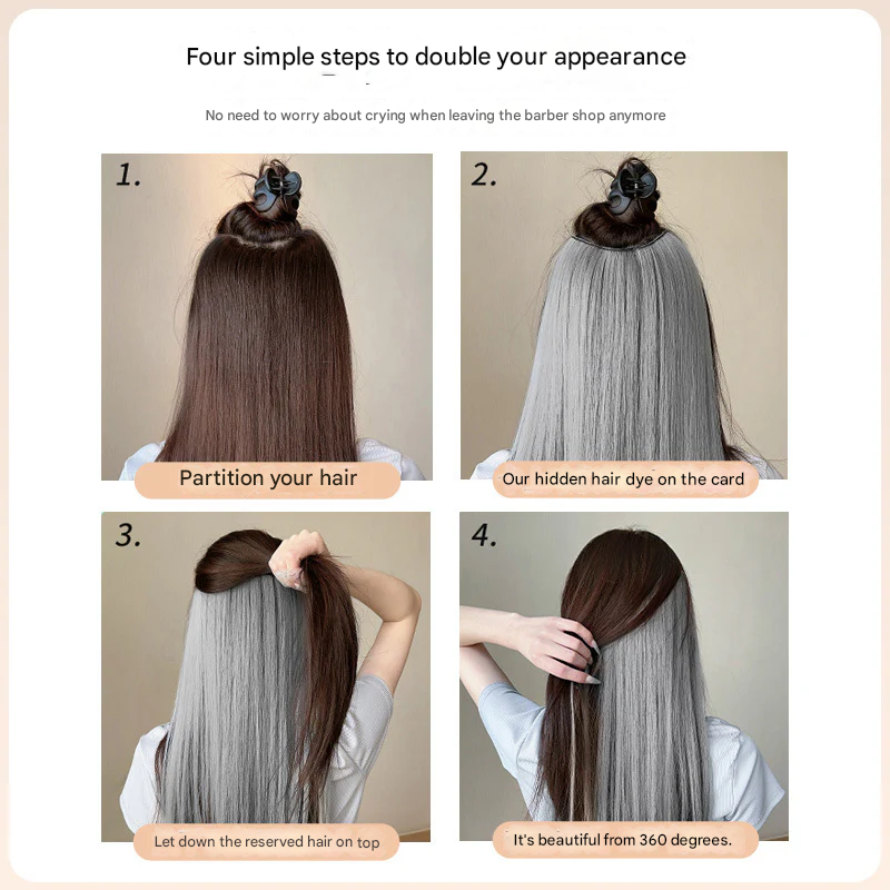 Natural Straight Hair Extensions – Seamless Volumizing Wig in Black & Brown Shades - 50cm long